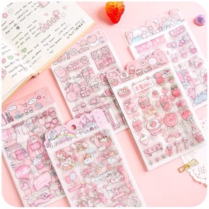 70-100 pcs, rapport qualité/prix, autocollant fraise, autocollant licorne, fleur de cerisier, pêche, paillettes, autocollants roses de sakura journal, feuille d'argent