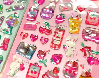 Q-Lia Melty Couleur sticker, 3d holographic sticker, epoxy sticker, Korean sticker, PVC resin sticker, gel sticker, sparkle sticker