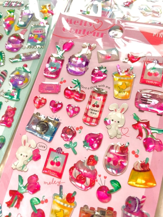 Q-Lia Melty Couleur sticker, 3d holographic sticker, epoxy sticker, Korean sticker, PVC resin sticker, gel sticker, sparkle sticker