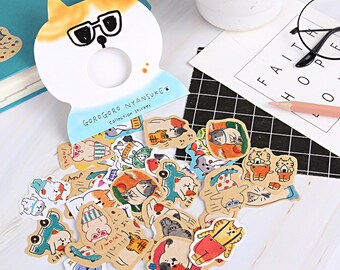 30 szt. naklejek Gorogoro Nyansuke, Mind wave, naklejki z kotami Goro, naklejki z uroczymi zwierzętami, japońskie artykuły piśmiennicze, woreczek z naklejkami w kształcie płatków