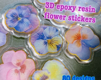 3D epoxy stickers, puffy stickers, 3D stickers, resin stickers, gold foil glitter, wild flowers, polco sticker floral stickers, resin crafte