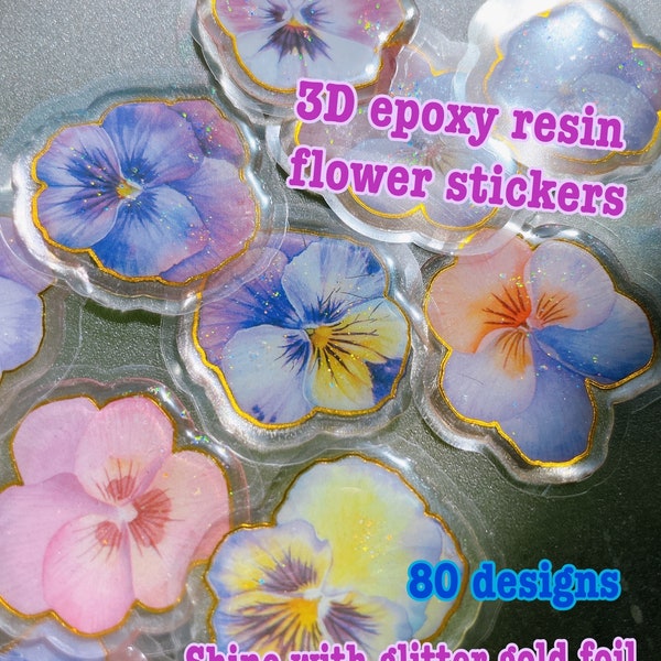 3D epoxy stickers, puffy stickers, 3D stickers, resin stickers, gold foil glitter, wild flowers, polco sticker floral stickers, resin crafte