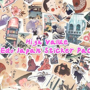 85+ Edo period sticker, vintage Japan sticker pack, Hokusai sticker, Ukiyo-e sticker, Japan travel sticker, geisha, landscape, stamp sticker
