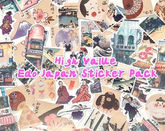 85+ Edo period sticker, vintage Japan sticker pack, Hokusai sticker, Ukiyo-e sticker, Japan travel sticker, geisha, landscape, stamp sticker