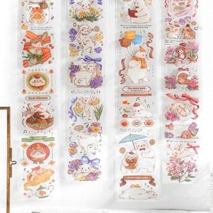 Sticker conte de fées, sticker animal de compagnie, hamster, lapin, lapin, ours polaire, mouton, automne, printemps, quatre saisons, rose, heure du thé, sticker animal