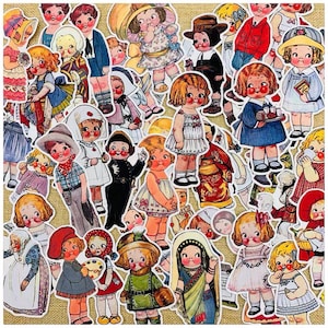 Poupée Dolly Dingle, autocollants de poupées en papier de fille vintage, pack éphémère à thème pour enfants, journaux de pacotille, album, éphémère, autocollants de planificateur