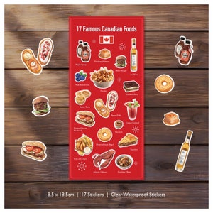 伝統的なカナダ料理のステッカー、伝統的なカナダの屋台料理、メープルシロップのステッカー、プーティンのステッカー、ラ・プーティン、ロブスターのステッカー、食べ物のステッカー