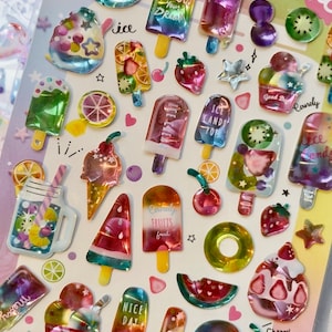 Sticker Q-Lia melty Holic, fabrication de cartes, autocollant d'agenda, autocollant holographique 3D, autocollant époxy, autocollant coréen, autocollant en résine PVC jelly gem
