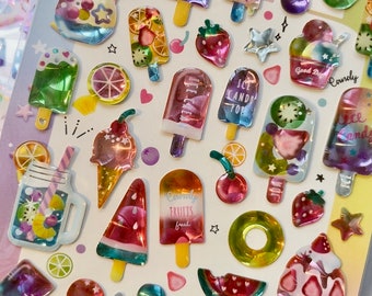 Q-Lia Melty Holic sticker, card making, planner sticker, 3d holographic sticker, epoxy sticker, Korean sticker, jelly gem PVC resin sticker