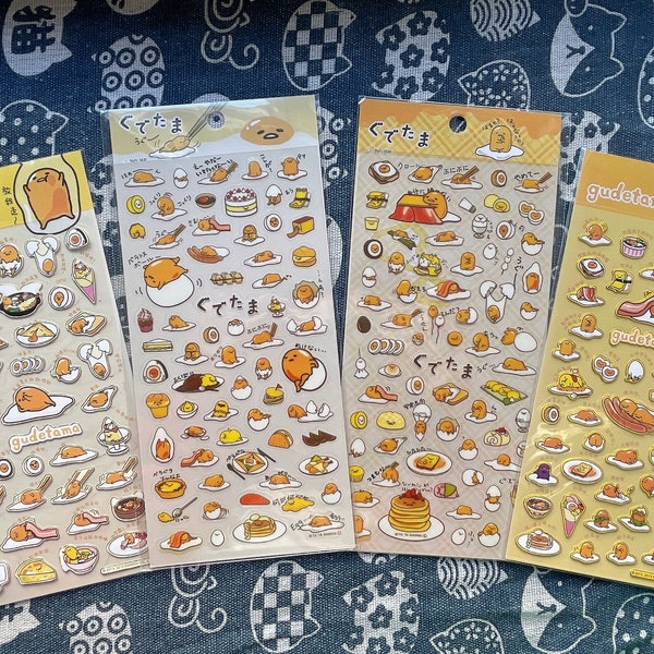 Gudetama lazy egg sticker sheet, gold foil, egg yolk stickers, vinyl stickers, pvc stickers, journals, planners stickers, craft, art sticker