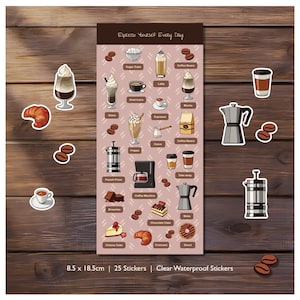 Pegatinas de café de PVC, desayuno de café, pegatina de amante del café, pegatina de me encanta el café, bebida de café, pegatina de diario basura, scrapbooking