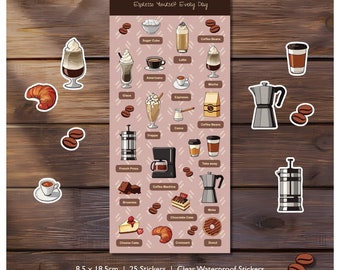 PVC coffee stickers, coffee breakfast, coffee lover sticker, I love coffee sticker, coffee drink, junk journal sticker, scrapbooking