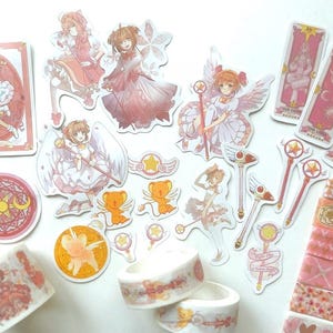Bolsa surpresa de papelaria Suepr Cardcaptor Sakura de alto valor, bolsa surpresa de papelaria rosa, conjunto de presente com fita adesiva washi, kit para correspondência, poder rosa