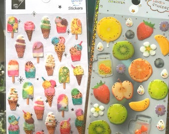 3D puffy sticker, epoxy resin sticker, glitter sticker, gold gilded sticker, epoxy sticker, fairytale sticker, summer drink sticker, fruit