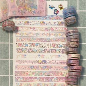 Sanrio Little Twin Star-washitape (50 cm lang), Sanrio-afplaktape, Japanse premium washi-tape, Little Twin Stars, tijdschriftvoorraad
