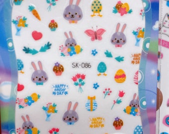 Easter nail sticker, bunny nail sticker, bunny egg nail stickers, nail art, yellow chicken, kids gifts, party gifts, Easter fun