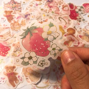 Adesivo washi de morango com folha dourada, adesivo de coelho, aquarela, amigo por correspondência, decoração para celular, scrapbooking, 45 adesivos washi para sacola surpresa