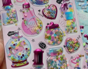 3D holographic shaker sticker, 3D puffy glitter charms, shining magic sticker, capsule sticker, unicorn sticker, lipstick sticker