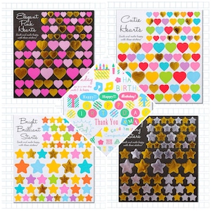 Plus de 75 feuilles d'or, autocollants roses, autocollants coeurs, autocollant d'anniversaire, autocollant étoile, autocollants déco, polcos, bujo, carte d'anniversaire