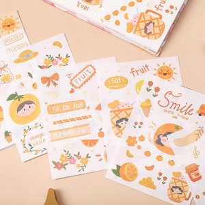 Obst Sticker, Washi Stickers Sheet, Planer Sticker, kawaii Journal Sticker, Kinder Party Tasche, Grapefruit Sticker, Pfirsich Sticker