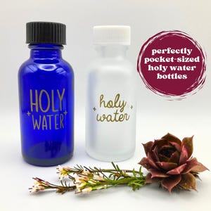 Small Glass Holy Water Bottle Pocket-Sized Gift for Catholic Christian Baptism Cobalt Blue or Frosted