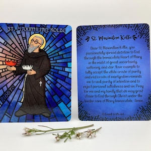 St. Maximilian Kolbe Holy Card with Prayer - Catholic Confirmation Baptism Gift Patron Saint of journalists prisoners families addiction