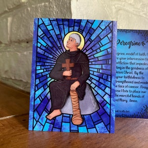 St. Peregrine Blue Holy Card mit Gebet - Katholischer Geschenkschutzpatron der Krebsgewebe-Patientinnen und -Kranken