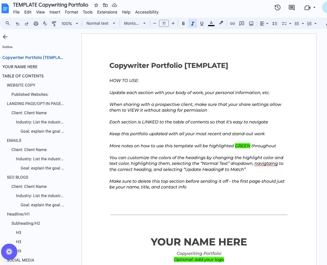 コピーライター向け Google ドキュメント ポートフォリオ テンプレート - Etsy 日本