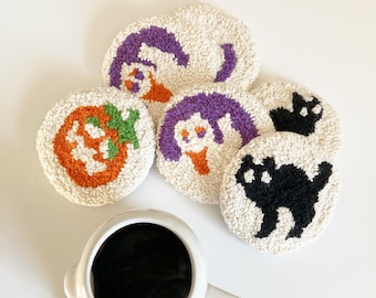 Made to Order Halloween Cookie Punch Needle Coasters; Halloween Mug Rugs; Punch Needle Coasters; Punch Needle Mug Rug