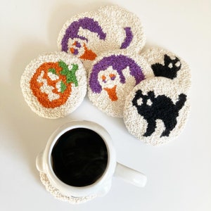 Made to Order Halloween Cookie Punch Needle Coasters; Halloween Mug Rugs; Punch Needle Coasters; Punch Needle Mug Rug