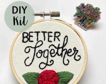 Better Together embroidery kit; beginner embroidery pattern, floral embroidery pattern, DIY embroidery; beginner embroidery kit