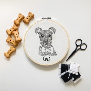 Custom Hand Embroidery Pet Portrait Minimalist Style image 1