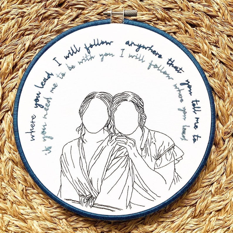 Retratos bordados a mano - Estilo minimalista - Regalo personalizado, regalo de boda, regalo de compromiso imagen 1