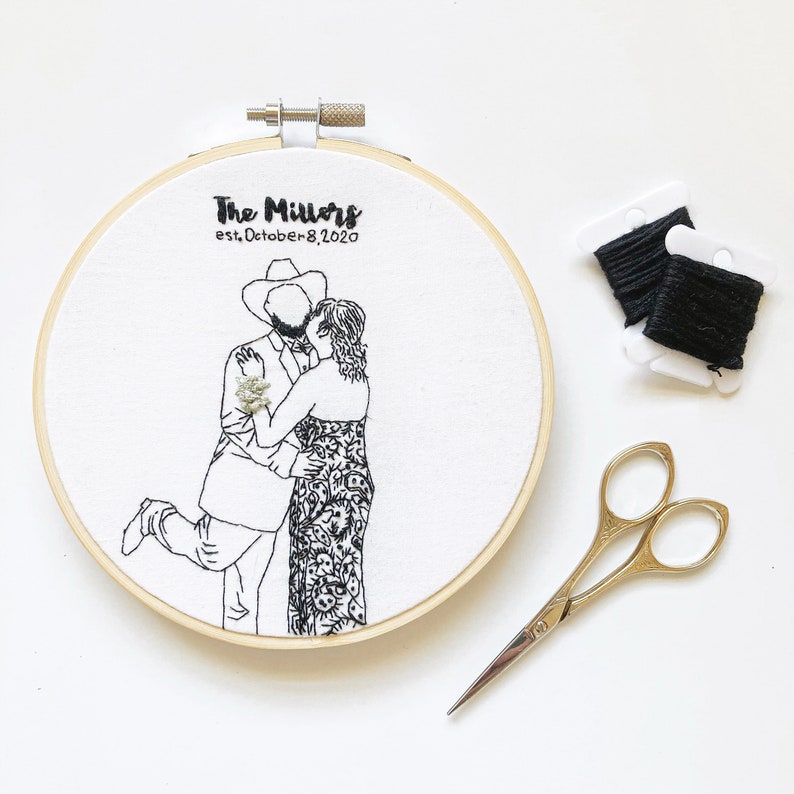 Retratos bordados a mano - Estilo minimalista - Regalo personalizado, regalo de boda, regalo de compromiso imagen 8