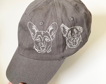 Sombrero con retrato de mascota personalizado; bordado a mano; sombrero con bordado personalizado