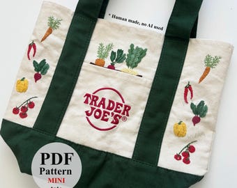 Veggie Mini Tote Hand Embroidery PDF Pattern - Instant Download