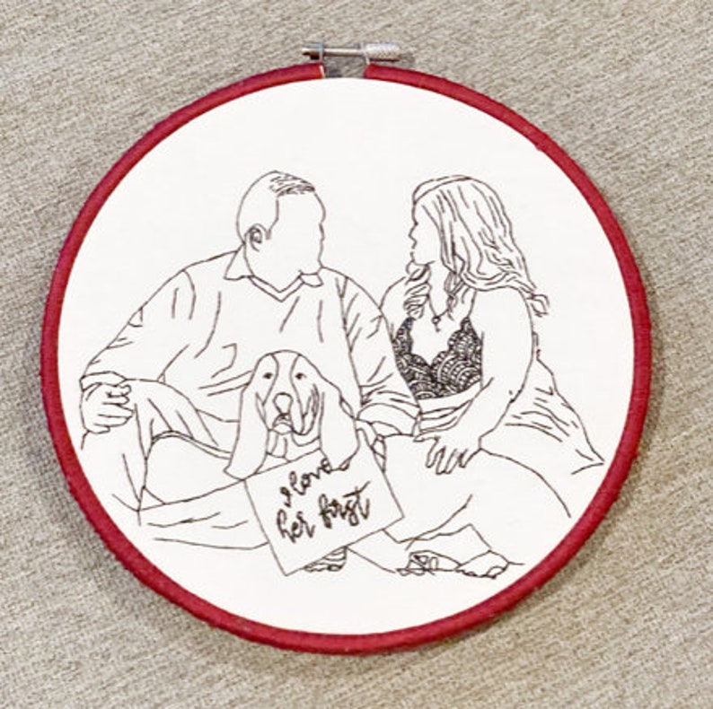 Retratos bordados a mano - Estilo minimalista - Regalo personalizado, regalo de boda, regalo de compromiso imagen 3