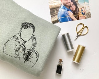 Sudadera personalizada con retrato; bordado a mano; Sudadera de compromiso; Retrato de parejas; señora sudadera; Sudadera luna de miel