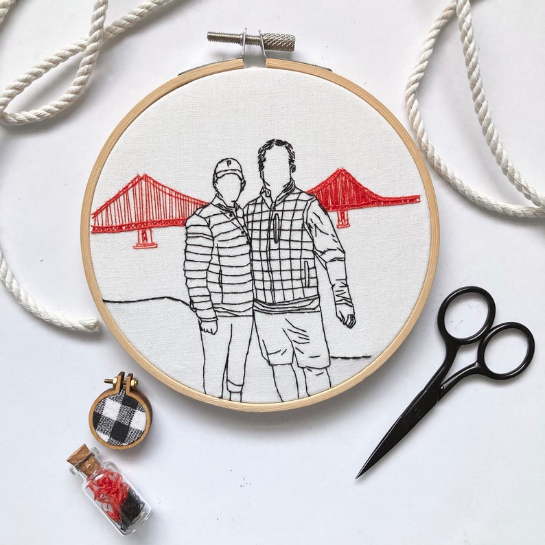 Retratos bordados a mano - Estilo minimalista - Regalo personalizado, regalo de boda, regalo de compromiso imagen 7