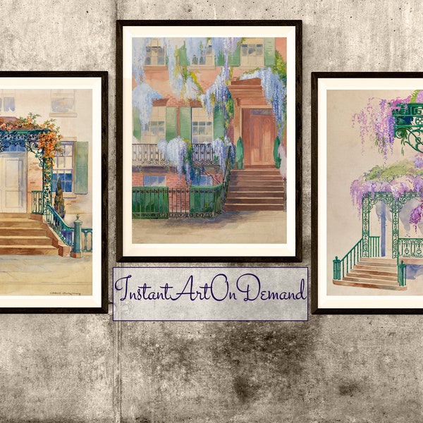 City Garden Printable Art. Cityscape Home Decor Collection 2. Instant download ANTIQUE ART  | Home & Garden | Design Illustrations | Vintage