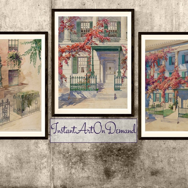 City Gardens ANTIQUE ART Download. Cityscape Design Home Decor Collection 1. Instant Art on Demand  | Home and Garden | Design Illustrations