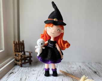 Amigurumi Friendly witch doll pattern, Witch crochet doll PDF pattern, Crochet witch and ghost pattern. Halloween doll pattern pack.