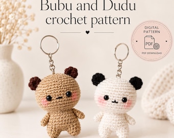Mini Bear and Panda Keychain Crochet Pattern, Bubu & dudu Keychain pattern