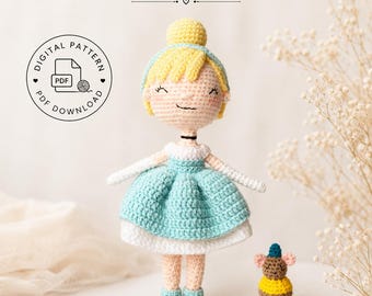 Amigurumi princess Cinderella pattern, Fairytale Princess Crochet Pattern, Amigurumi Doll & Mini Mouse PDF
