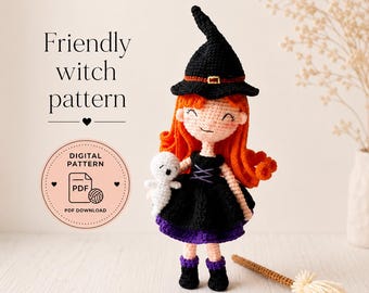 Crochet Witch Doll Pattern, Halloween Amigurumi Witch & Ghost PDF Halloween  doll pattern pack.