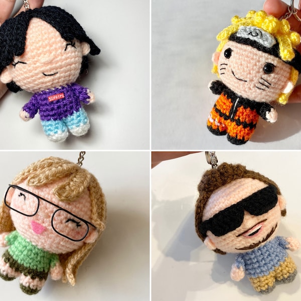 Amigurumi personalized keychain, custom keychain doll, look-a-like doll crochet keychain, keychain doll, mini dolls, keychain gift.