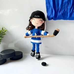 Amigurumi hockey girl pattern, Crochet hockey player pattern, Hockey lightning bolts girl pattern. Hockey doll patterns