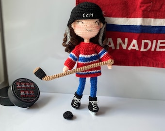 Patrón de amigurumi de jugadora de hockey de los Habs, patrón de jugadora de hockey a crochet, patrón de chica de hockey. Patrones de muñecas de hockey
