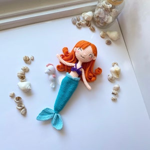 Amigurumi mermaid doll pattern, Mermaid Ariel crochet doll PDF pattern, Crochet mermaid princess pattern. Mermaid and princess pattern pack.