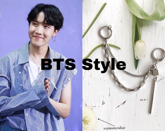 BTS "Hobi Style" Double Piercing Earrings | Kpop Style Accessories | Korean Sliver Double Pierce Earring | Gift for BTS fans - Army |